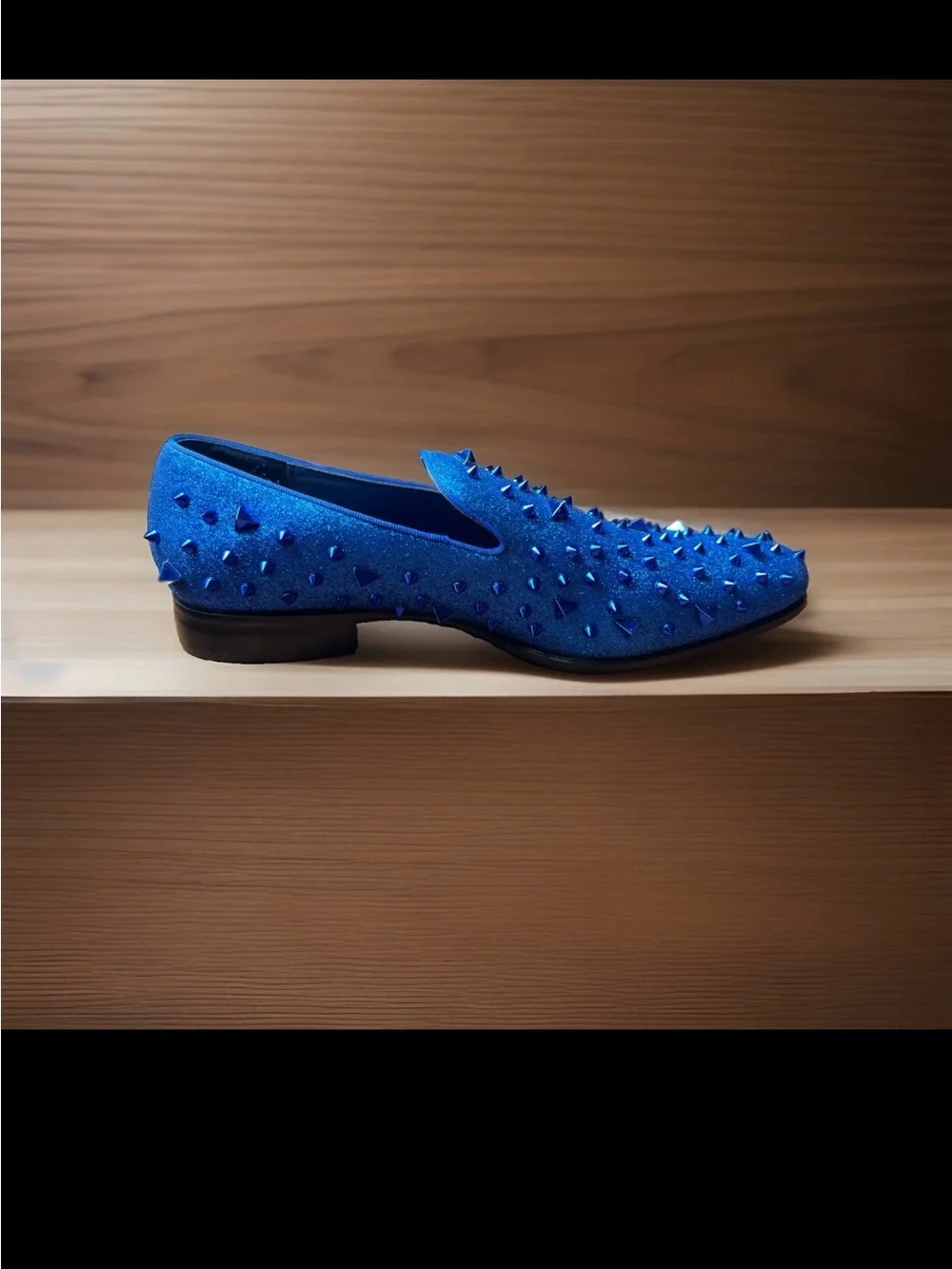 Terroni Men’s electric Blue Spike-Stud Slip-On Loafers